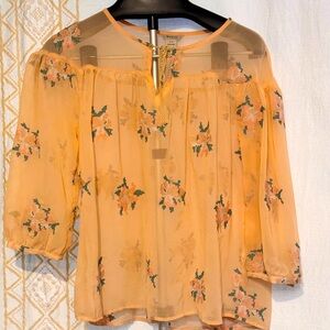 Ariat Sheer Floral Blouse in Peach and Green